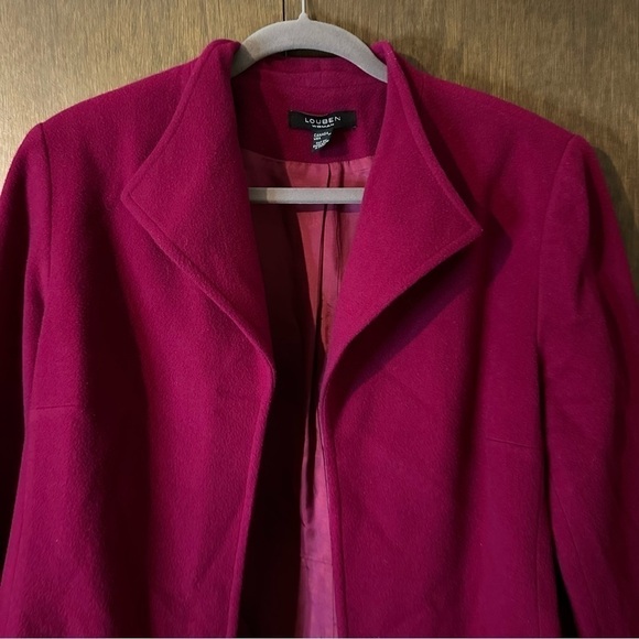 Vintage Louben Women’s Bright Pink Fuchsia Wool Open Cardigan Jacket Sz 14W - Picture 3 of 8